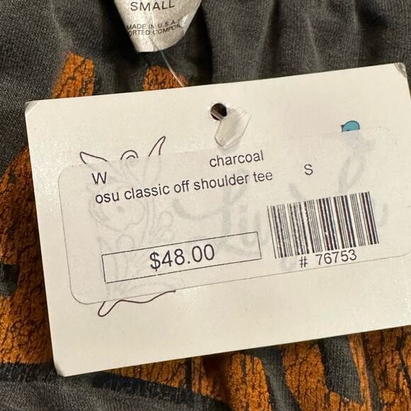 OSU Oklahoma State University Off Shoulder Gray Top by Livy Lu Womens Small - Picture 5 of 9